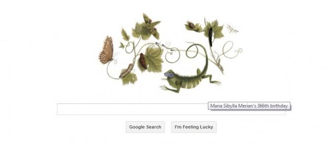 Google doodles 366th birthday of Maria Sibylla Merian
