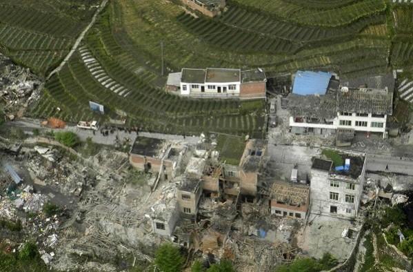 An aerial view shows houses damaged after a strong earthquake in Lushan county, Ya'an. (Credit: Reuters) An aerial view shows houses damaged after a strong earthquake in Lushan county, Ya'an.