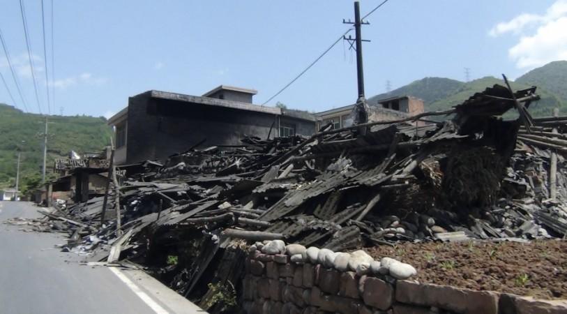 Collapsed houses Ya'an, Sichuan province