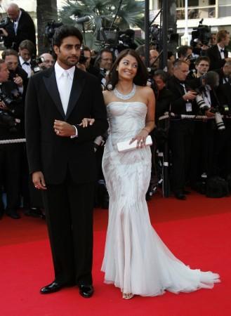 Bollywood star Abhishek Bachchan and his wife, Bollywood actress Aishwarya Rai arrive for an evening gala screening of Chinese director Wong Kar Wai's in-competition film 
