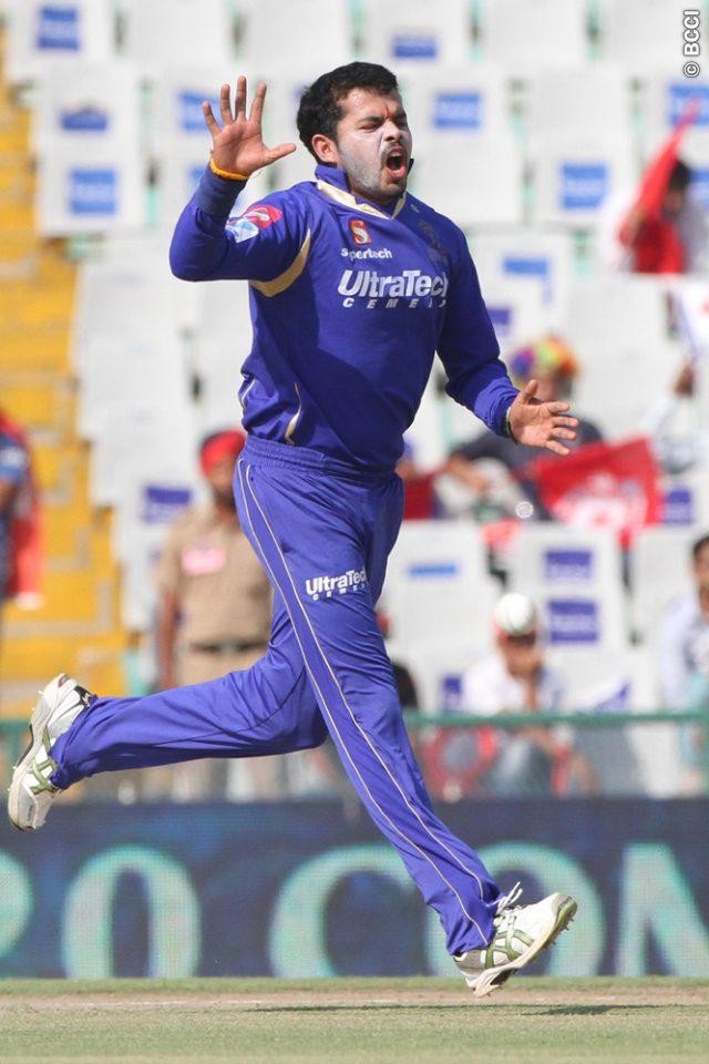 Rajasthan Royals player S.Sreesanth during match 55 of of the Pepsi Indian Premier League between The Kings XI Punjab and the Rajasthan Royals held at the PCA Stadium, Mohal, India on the 9th May 2013 Sreesanth