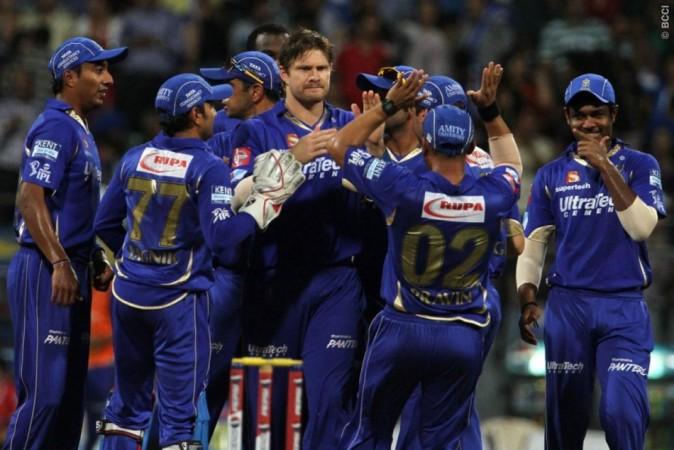 Rajasthan Royals player Shane Watson celebrates after getting the wicket of Mumbai Indian player Glenn Maxwell during match 66 of the Pepsi Indian Premier League ( IPL) 2013 between The Mumbai Indians and the Rajasthan Royals held at the Wankhede Stadium in Mumbai on the 15th May 2013 IPL