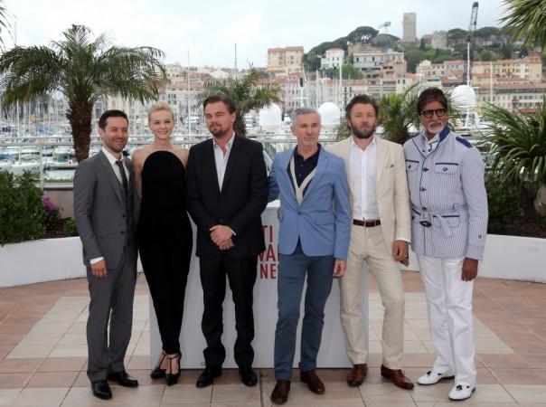 From L to R: Cast members Tobey Maguire, Carey Mulligan, Leonardo DiCaprio, director Baz Luhrmann, cast members Joel Edgerton and Amitabh Bachchan Amitabh Bachchan