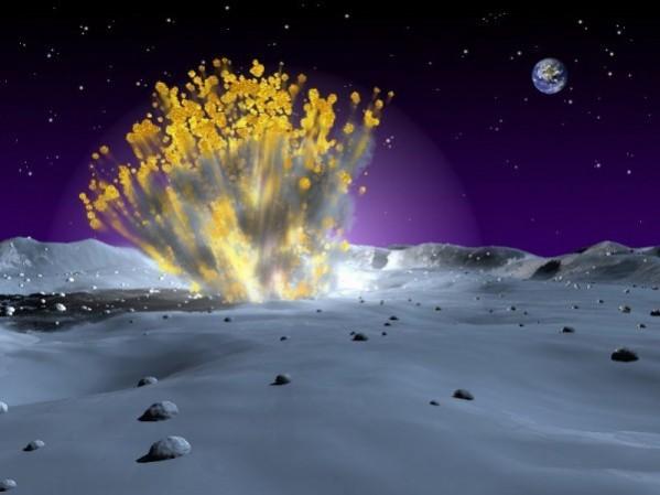 An artist illustration of a meteor impacting the moon and resulting in an explosion that can be visible from Earth skies.(NASA) An artist illustration of a meteor impacting the moon and resulting in an explosion that can be visible from Earth skies.(NASA)