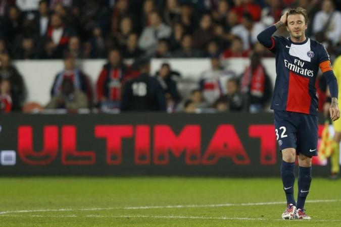 Paris Saint-Germain's Beckham leaves during his team's French Ligue 1 soccer match against Brest at the Parc des Princes stadium in Paris David Beckham