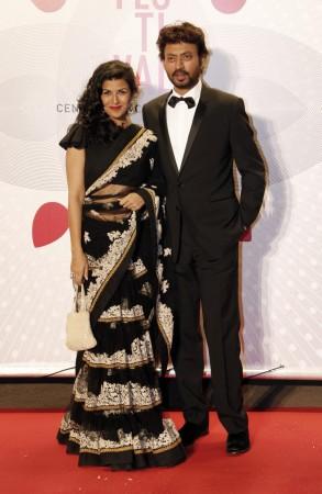 Actress Nimrit Kaur (L) and actor Irrfan Khan pose as they arrive at the evening's gala of the film Actress Nimrit Kaur (L) and actor Irrfan Khan pose as they arrive at the evening's gala of the film