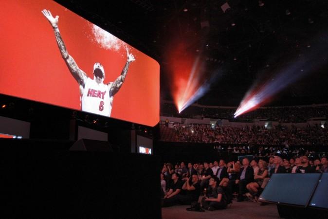 The audience watches game demonstration at Sony news conference in Los Angeles Sony PS4