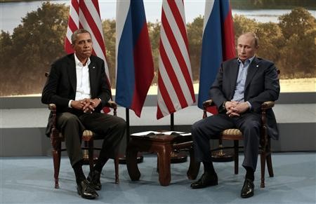 U.S. President Barack Obama (L) meets with Russian President Vladimir Putin during the G8 Summit at Lough Erne in Enniskillen, Northern Ireland June 17, 2013.