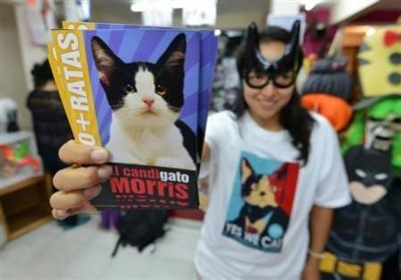 A woman holds photographs of Morris the Cat in a store in Xalapa, capital of the state of Veracruz, June 13, 2013. REUTERS/Oscar Martinez A woman holds photographs of Morris the Cat in a store in Xalapa, capital of the state of Veracruz, June 13, 2013. REUTERS/Oscar Martinez