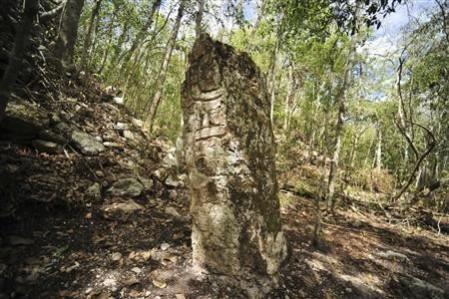 A sculpted stone shaft called stelae is pictured at the newly discovered ancient Maya city Chactun in Yucatan peninsula in this May 31, 2013 handout picture by National Institute of Anthropology and History (INAH) (REUTERS/INAH/Handout via Reuters) A sculpted stone shaft called stelae