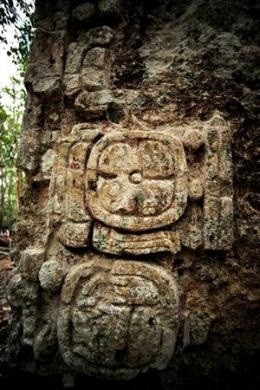 A sculpted stone shaft called stelae is pictured at the newly discovered ancient Maya city