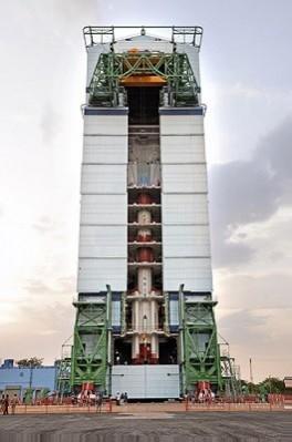 PSLV-C22 INSIDE MOBILE SERVICE TOWER DURING FINAL STAGES OF VEHICLE INTEGRATION (ISRO) PSLV -C22