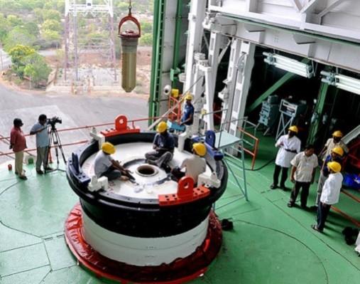 PSLV-C22 FIRST STAGE IGNITER BEING HOISTED (ISRO) PSLV -C22