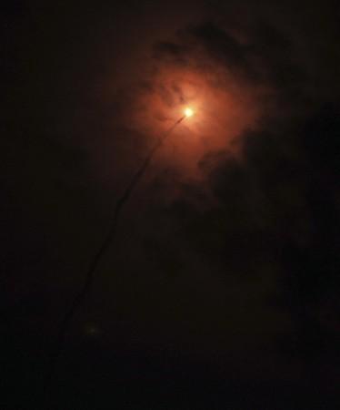 The exhaust plume of India's Polar Satellite Launch Vehicle PSLV-C22 is seen after lift off, carrying India's first navigation satellite system IRNSS-1A, from the Satish Dhawan Space Centre in Sriharikota. PSLV-C22