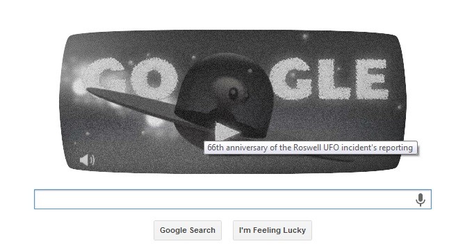 Google Doodle to celebrate 66th anniversary of Roswell UFO sighting.