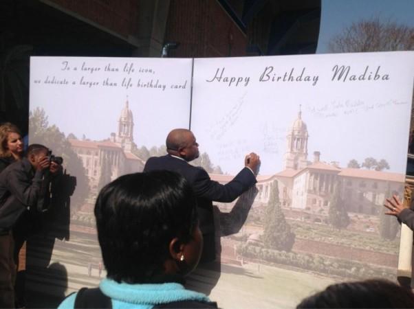 A giant birthday card has been built to celebrate apartheid icon Nelson Mandela's 95th birthday (Twitter) Nelson Mandela birthday card