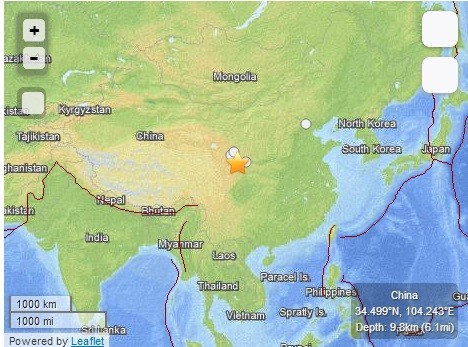 Twin earthquakes hit China (Image Credit: USGS)