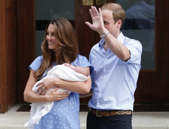 Britain's Prince William and his wife Catherine, Duchess of Cambridge appear with their baby son, as they stand outside the Lindo Wing of St Mary's Hospital, in central London Royal Baby