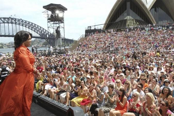 Television host Oprah Winfrey Television Host Oprah Winfrey Speaks to an Audience of 6,000 People During a Taping of 'The Oprah Winfrey Show' at the Sydney Opera House