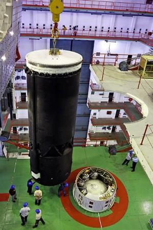 Cryogenic Upper Stage being integrated Cryogenic Upper Stage being integrated
