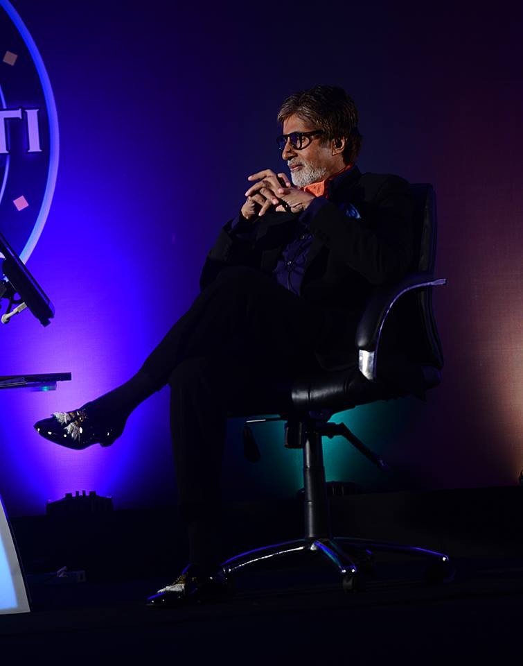 Big B at the show's press conference with his Earrings encrusted Shoes Big B at the show's press conference with his Earrings encrusted Shoes
