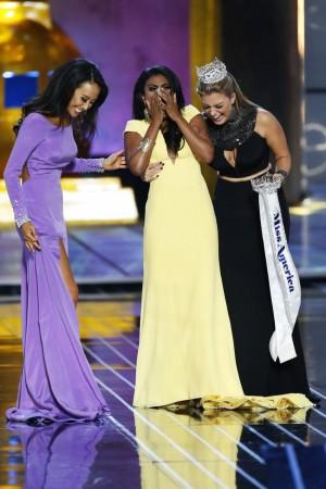 Miss America contestant, Miss New York Nina Davuluri reacts wafter being chosen winner of the 2014 Miss America Pageant in Atlantic City, New Jersey Nina Davuluri