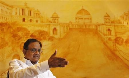 Finance Minister Palaniappan Chidambaram speaks during an interview with Reuters in New Delhi October 7, 2013.