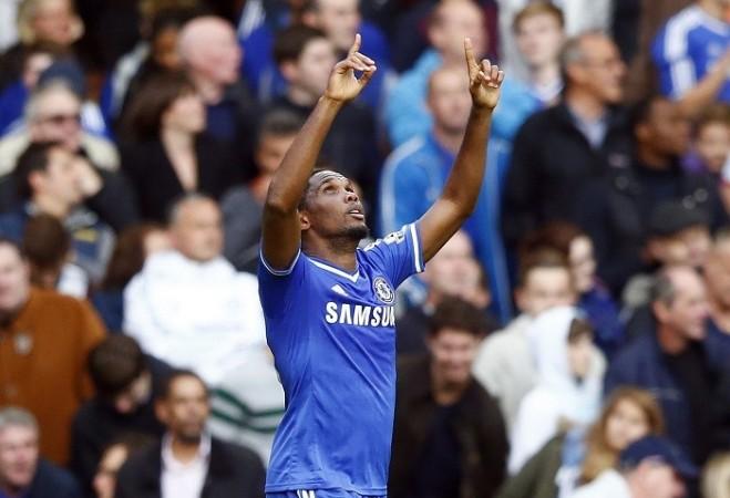 Chelsea striker Samuel Eto'o celebrates after scoring against Cardiff in the English Premier League, October 19. Reuters Etoo Chelsea