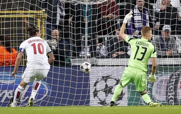 PSG striker Zlatan Ibrahimovic scores against Anderlecht in the Champions League, October 23. Reuters Ibrahimovic PSG