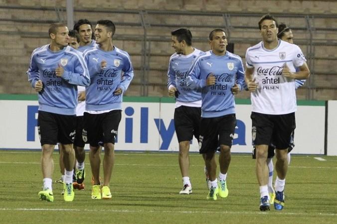 Uruguay players during a training session ahead of their World Cup qualifier against Jordan, November 12 Uruguay
