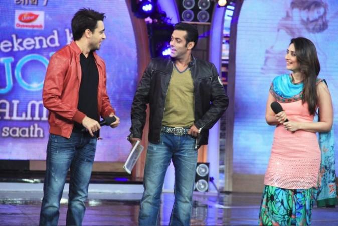 Kareena Kapoor and Imran Khan with Salman Khan on Bigg Boss 7 show Kareena Kapoor, Imran Khan, Salman Khan