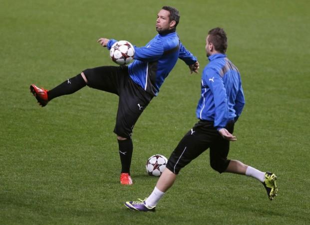 Viktoria Plzen players train at the Etihad Viktoria Plzen players train at the Etihad