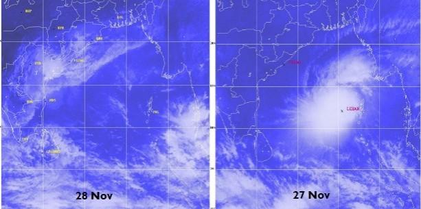 Satellite images: Cyclone Lehar weakened within 24 hours on 28 October before making a landfall in Andhra Pradesh. Cyclone Lehar weakened within 24 hours on 28 October before making a landfall