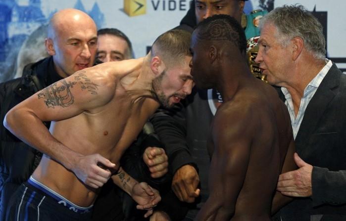Tony Bellew head-butts Adonis Stevenson during their weigh-in. Reuters Bellew Stevenson Boxing