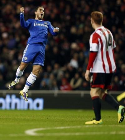 Eden Hazard celebrates after scoring a goal against Sunderland, December 4. Reuters Hazard Chelsea