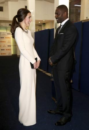 Catherine, the Duchess of Cambridge meets cast member Idris Elba at the Royal Premiere of Kate Middleton, Idris Elba