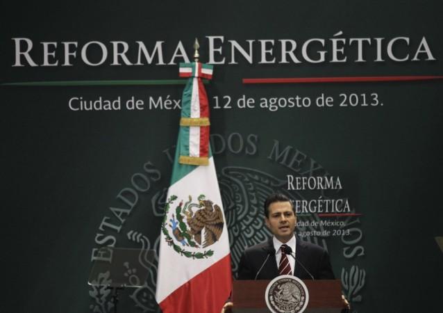 Mexican President Enrique Pena Nieto gives a speech during a proposal for energy reforms at Los Pinos presidential residence in Mexico City. Mexican President Enrique Pena Nieto