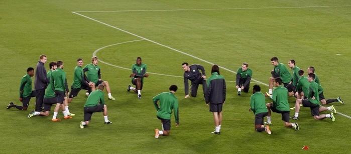 Celtic players during a training session, December 10. Reuters Celtic