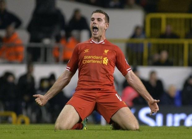 Jordan Henderson celebrates after scoring Liverpool's second goal against Spurs. Reuters Jordan Henderson Liverpool