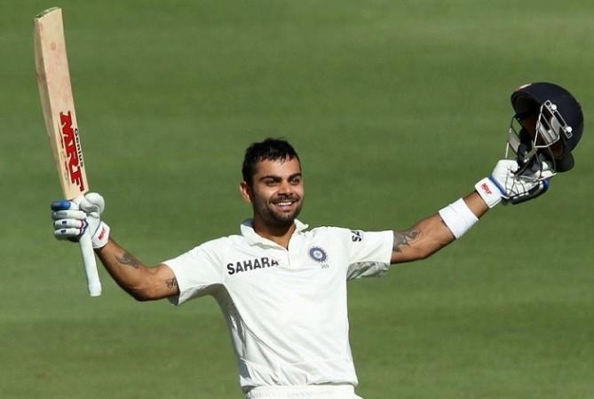 Virat Kohli celebrates reaching his hundred against South Africa on day one of the first Test, December 18. BCCI Virat Kohli India