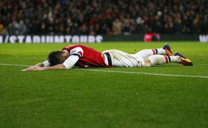 Arsenal striker Olivier Giroud reacts to a missed opportunity in the English Premier League game against Chelsea, December 23. Reuters Arsenal Olivier Giroud