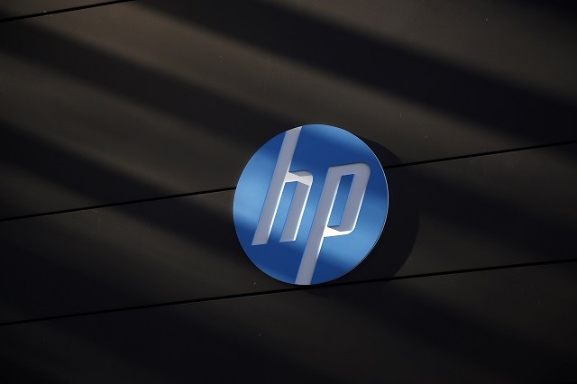 A Hewlett-Packard logo at company's Executive Briefing Center in California,2013.