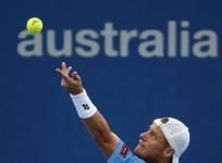 Lleyton Hewitt of Australia serves to Marius Copil of Romania during their men's singles match at the Brisbane International tennis tournament in Brisbane, January 3, 2014.