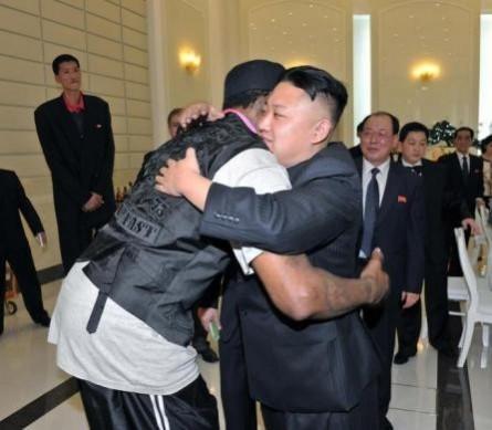 North Korean leader Kim Jong-Un and former NBA basketball player Dennis Rodman hug in Pyongyang in this undated picture released on March 1, 2013. REUTERS North Korean leader Kim Jong-Un and former NBA basketball player Dennis Rodman hug in Pyongyang in this undated picture released on March 1, 2013. REUTERS