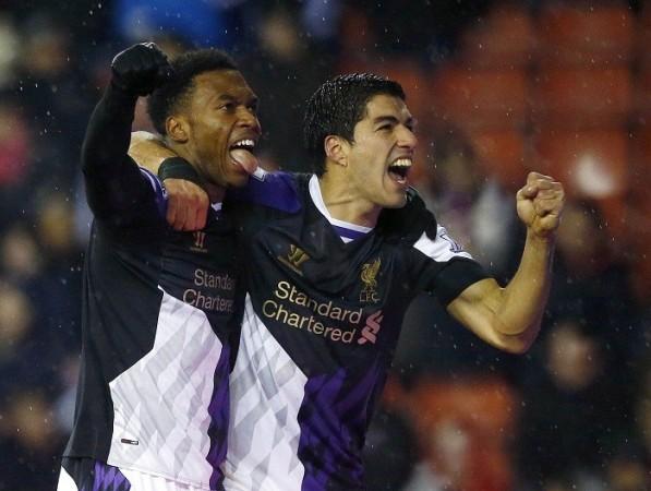 Liverpool strike pair Daniel Sturridge and Luis Suarez celebrate a goal against Stoke in the English Premier League, January 12. Reuters Luis Suarez Daniel Sturridge Liverpool