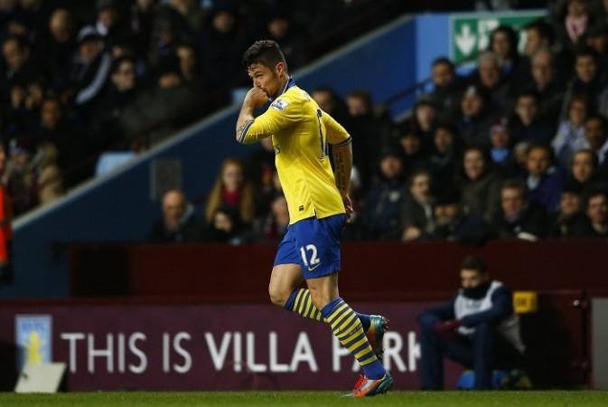 Arsenal striker Olivier Giroud celebrates his goal against Aston Villa in the English Premier League, January 13. Reuters Arsenal Olivier Giroud