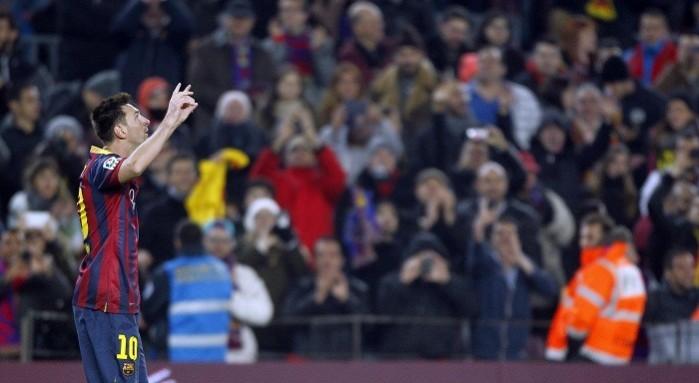 Barcelona forward Lionel Messi celebrates after scoring against Getafe in the Copa Del Rey first leg, January 8. Reuters Lionel Messi Barcelona