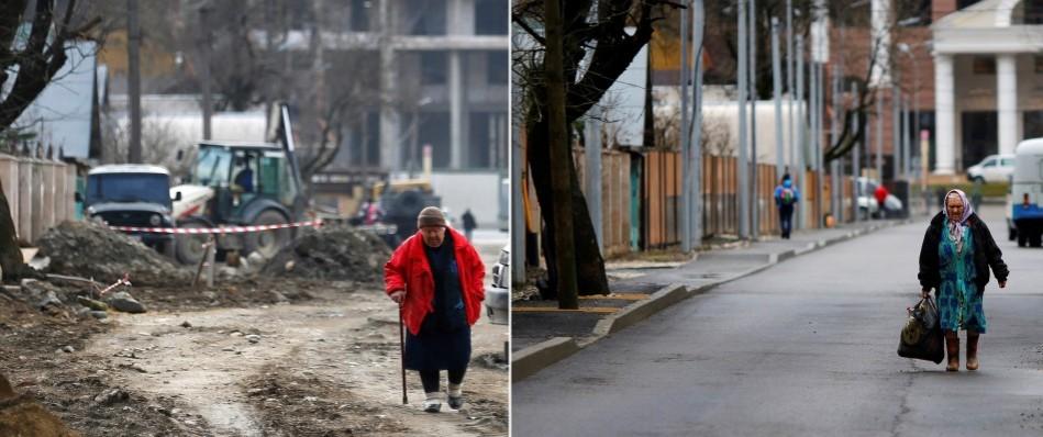 A combination of two pictures shows the development of construction within the last eleven months in the village of Krasnaya Polyana near Sochi, January 30, 2014. Picture on the left was taken in February 2013. (Reuters) Sochi