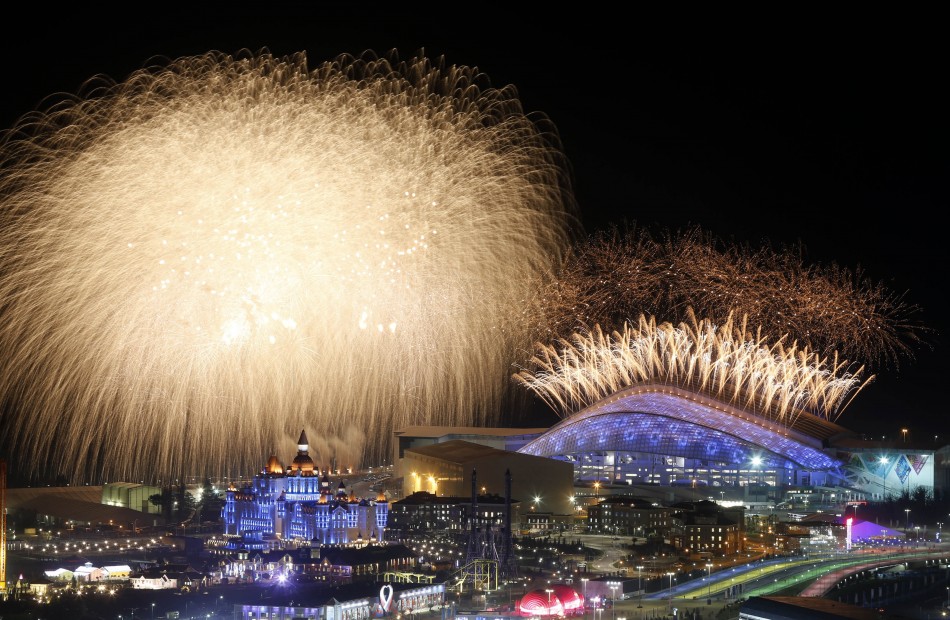 Fireworks are seen over the Olympic Park during the opening ceremony of the Sochi 2014 Winter Olympics, February 7, 2014.  Sochi Olympics 2014
