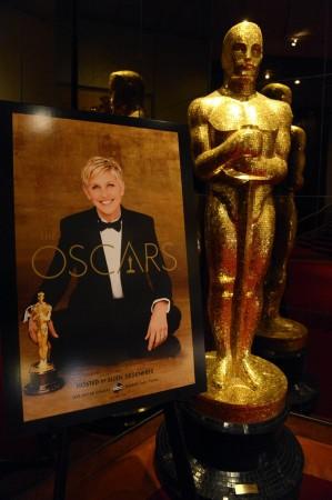 An Oscar statue is seen at the 86th Academy Awards nominee announcements in Beverly Hills, California